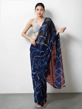 Chinon Digital Print Ready To Wear Saree With Blouse Piece-MWB-VP5035-NAVY